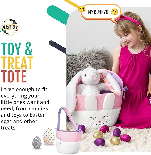 Miniatura 6 de Cesta de Pascua de conejo con asa, ideal para la primera Pascua del bebé, niños y niñas de todas las edades, perfecta para regalos y golosinas