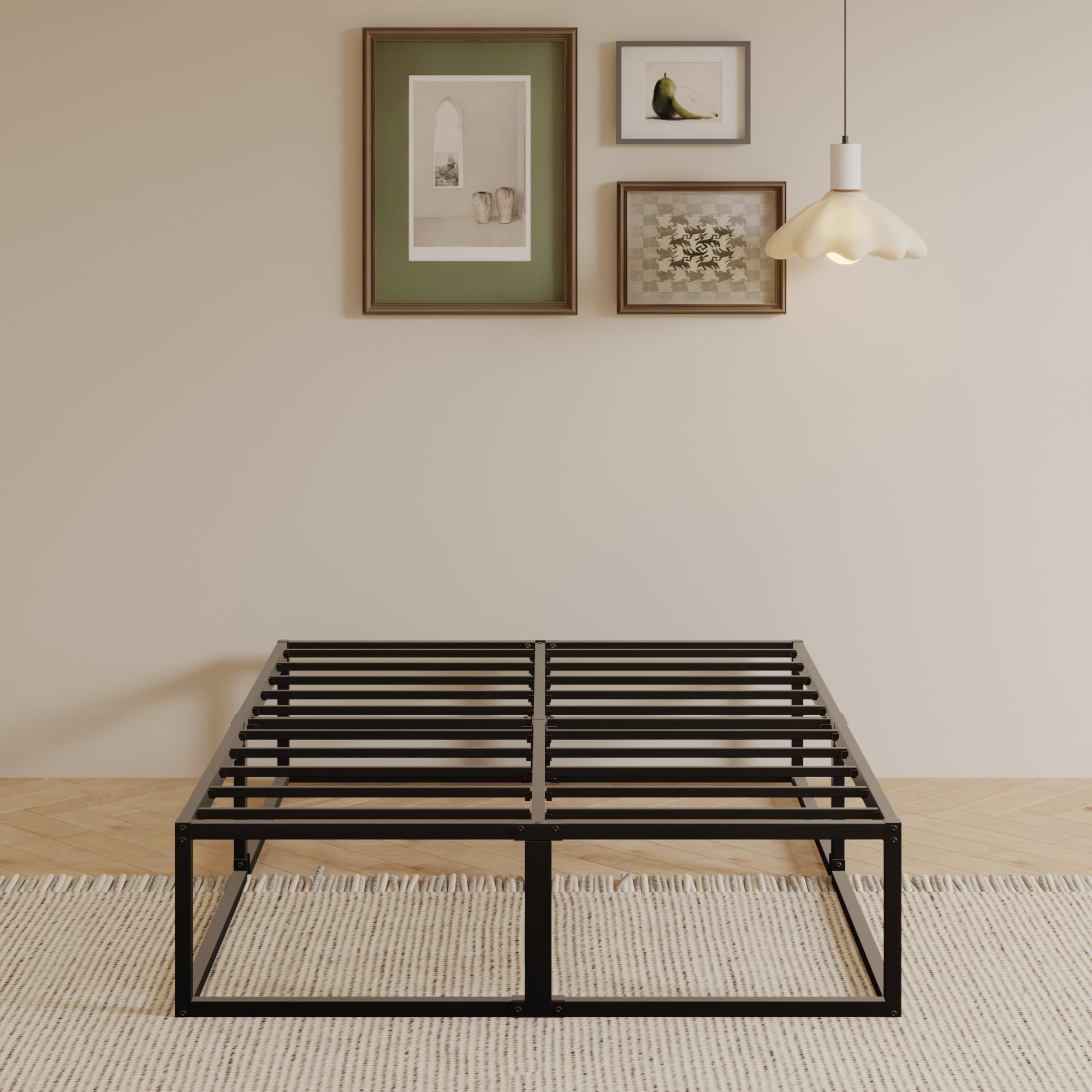 EMODA Bettgestell 180 x 200 cm mit lattenroste, 36cm hoch viel Stauraum, | Doppelbett viel Stauraum, Stabiles Metallbett, Einfache Montage, Geräuschlos, Schwarz
