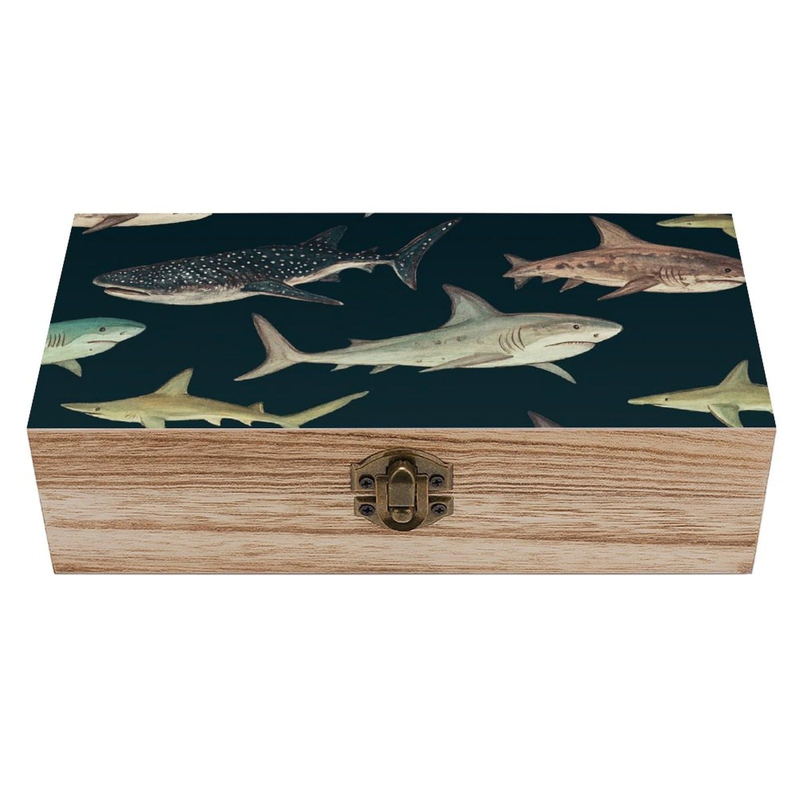 SMAZDFXX Vintage Sharks Wooden Storage Box Multipurpose Decorative Box for Jewelry Photo Home Decor