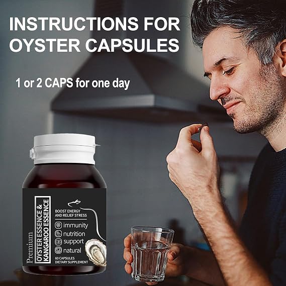 Oyster Extract for Men & Oyster Essence Kangaroo Essence, Organic Pure Oysters Extract Peptides Capsules for Men & Women, Supports Energy & Immune Boost, Zinc, 60 Capsules