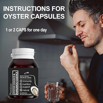 Oyster Extract for Men & Oyster Essence Kangaroo Essence, Organic Pure Oysters Extract Peptides Capsules for Men & Women, Supports Energy & Immune Boost, Zinc, 60 Capsules