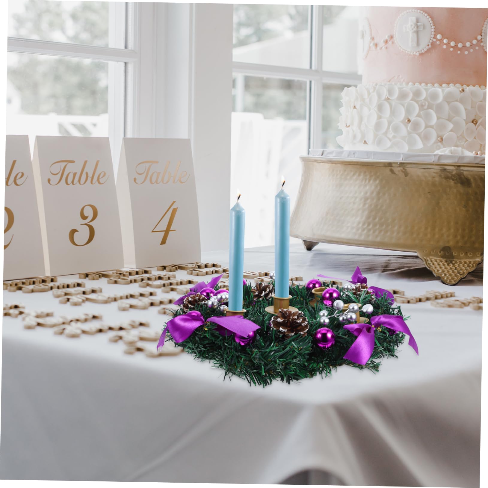 Cabilock Candelabro de Adviento Navideño Centro de Mesa con Velas Decoración para Temporada Portavelas de Adviento Guirnalda Artificial con Velas