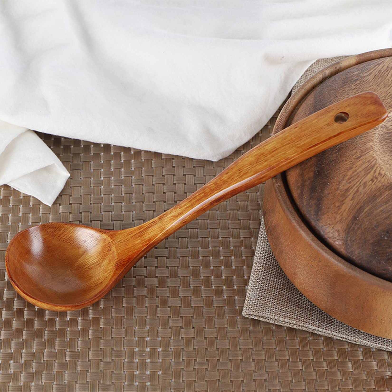 Cucharada de sopa de madera de mango largo de Kemu, cocina doméstica Cuchara de madera sin palanca de madera, cuchara de cocción de 9 ", cuchara de madera hecha a mano natural,4pcs
