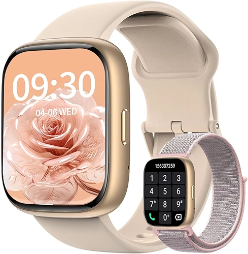 Relogio Smartwatch Feminino, Tela HD de 1,8" Relógio Smartwatch com Alexa,100 Esportes,Frequência Cardíaca e Monitoramento do Sono,IP68 à rova d'água, Compatível com Android iOS, 2 Pulseiras (Dourado)