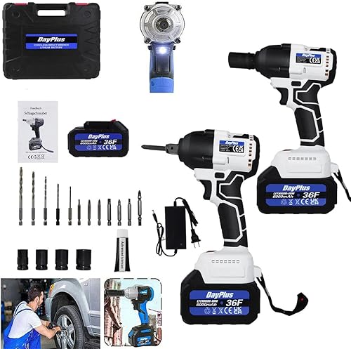 Llave de impacto inalámbrica de 21 V de 12 pulgada, pistola eléctrica imapct sin escobillas, 420 Nm, alto par de torsión 3200RMP, 2 baterías de 6.0