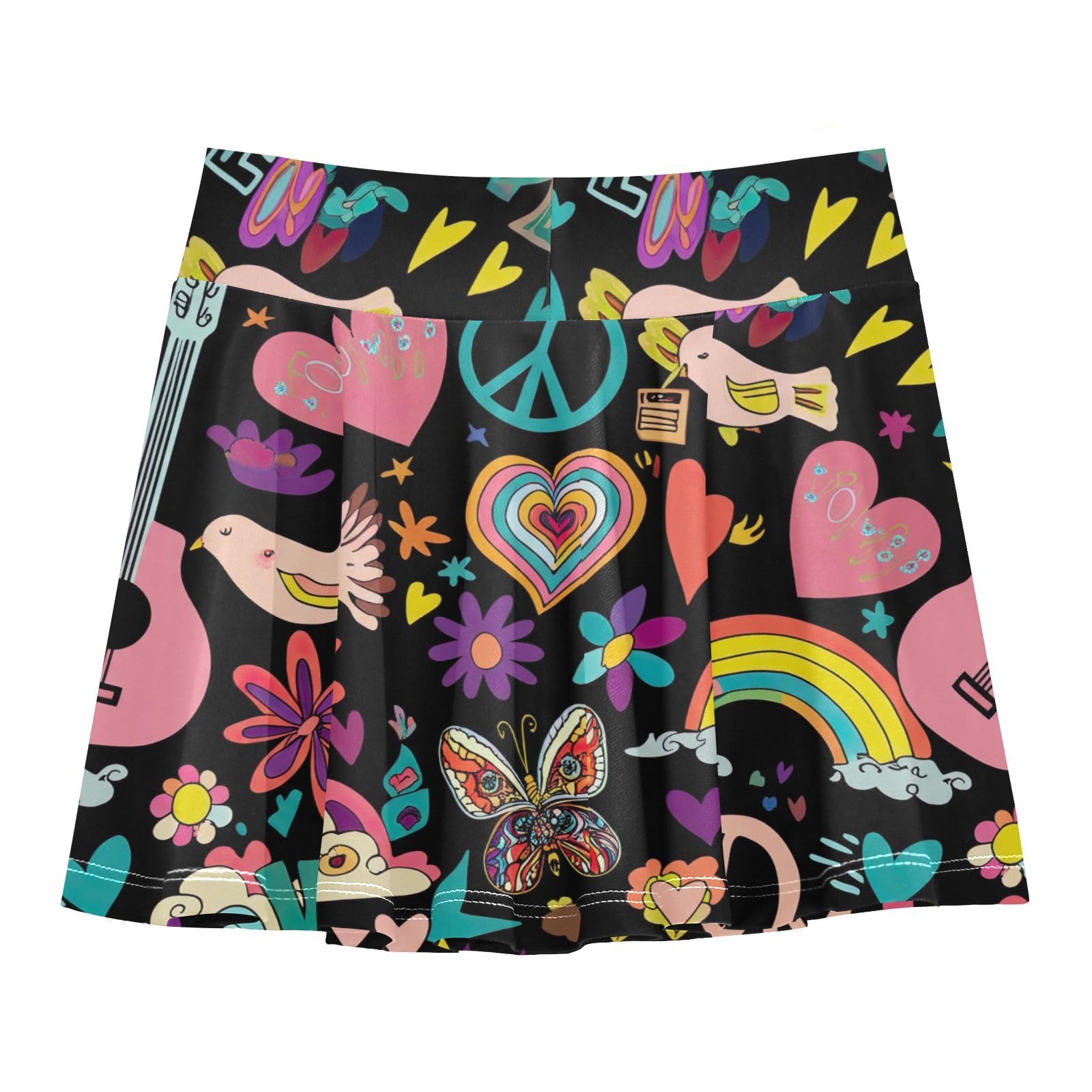 CHIFIGNO Girls' Skort High Waisted Athletic Skirt with Shorts Flowy Tennis Golf Skorts Cute Peace Love Black Size 9-10