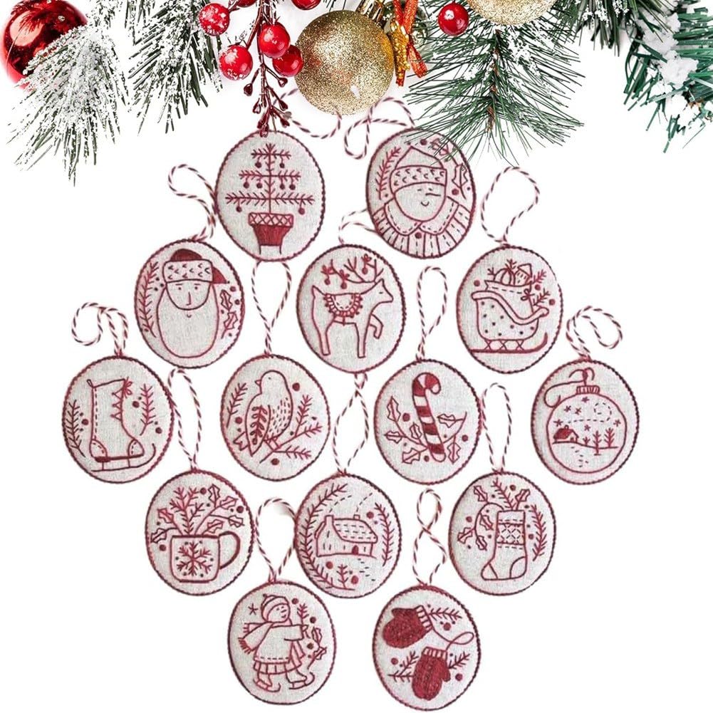 IJSDNVJNDX DIY Embroidery Kit Hand Embroidered Christmas Ornament for Adults Beginners with Easy Instructions