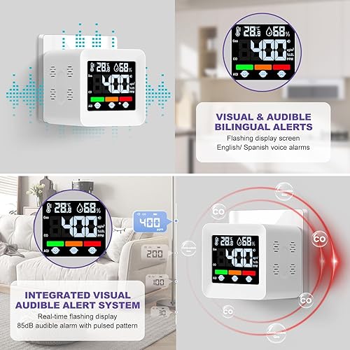 Miniatura 2 de Detector de gas y CO 4 en 1 enchufable con temperaturahumedad, detector de gas natural, propano y metano para el hogar, RV y apartamentos (1,