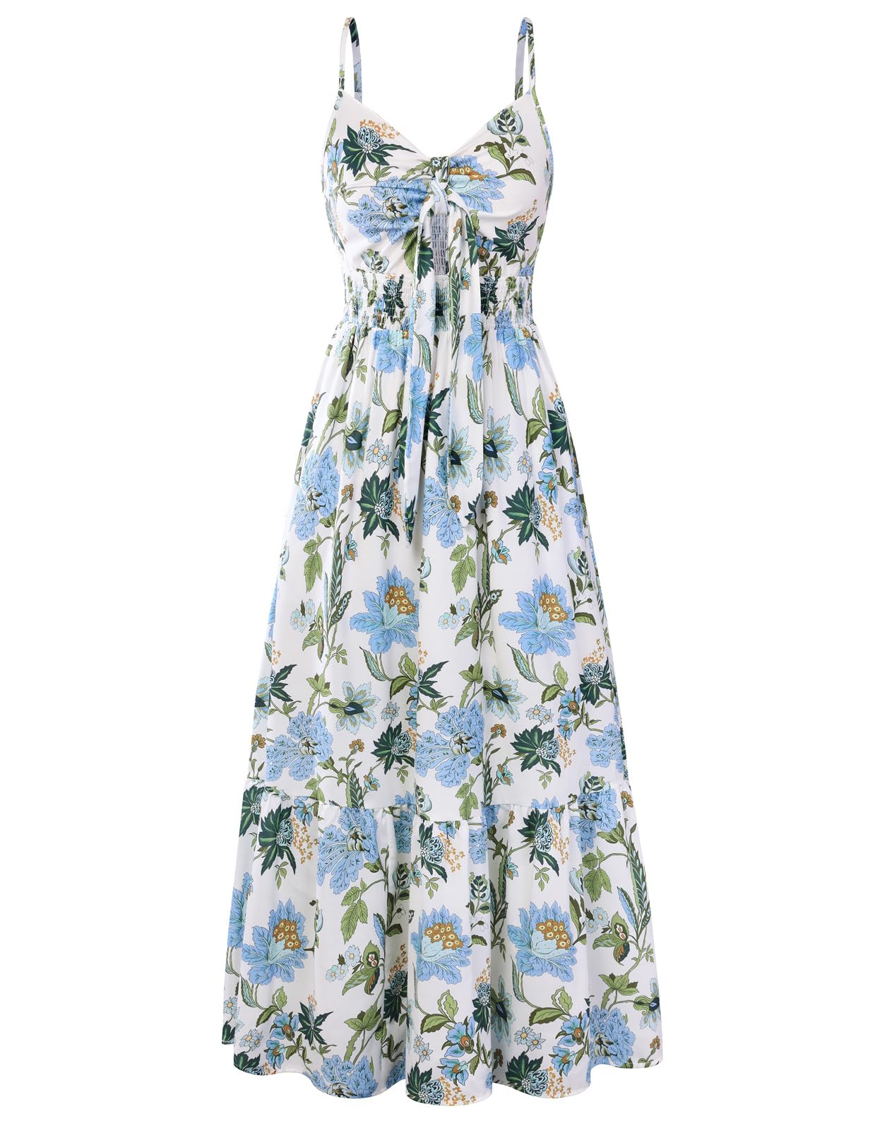 GRACE KARIN Womens Summer Floral Maxi Dresses 2026 Long Flowy Boho Dress Beach Vacation Sundresses Casual Clothes with Pocket Blue Green Floral S