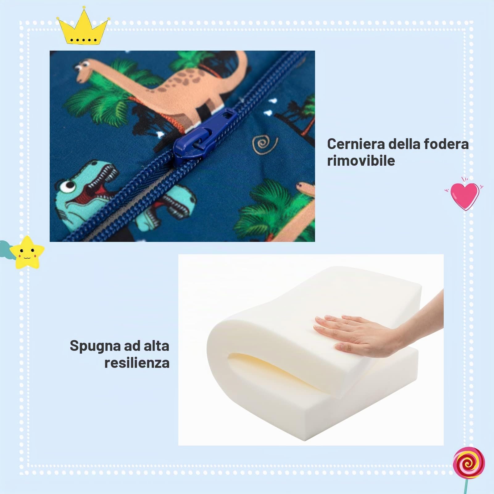 BEJOY - Divano letto pieghevole 2 in 1, poltrona per bambini,, per la cameretta, regalo di compleanno o per la giornata dei bambini, per bambine e bambini, blu marino con dinosauri