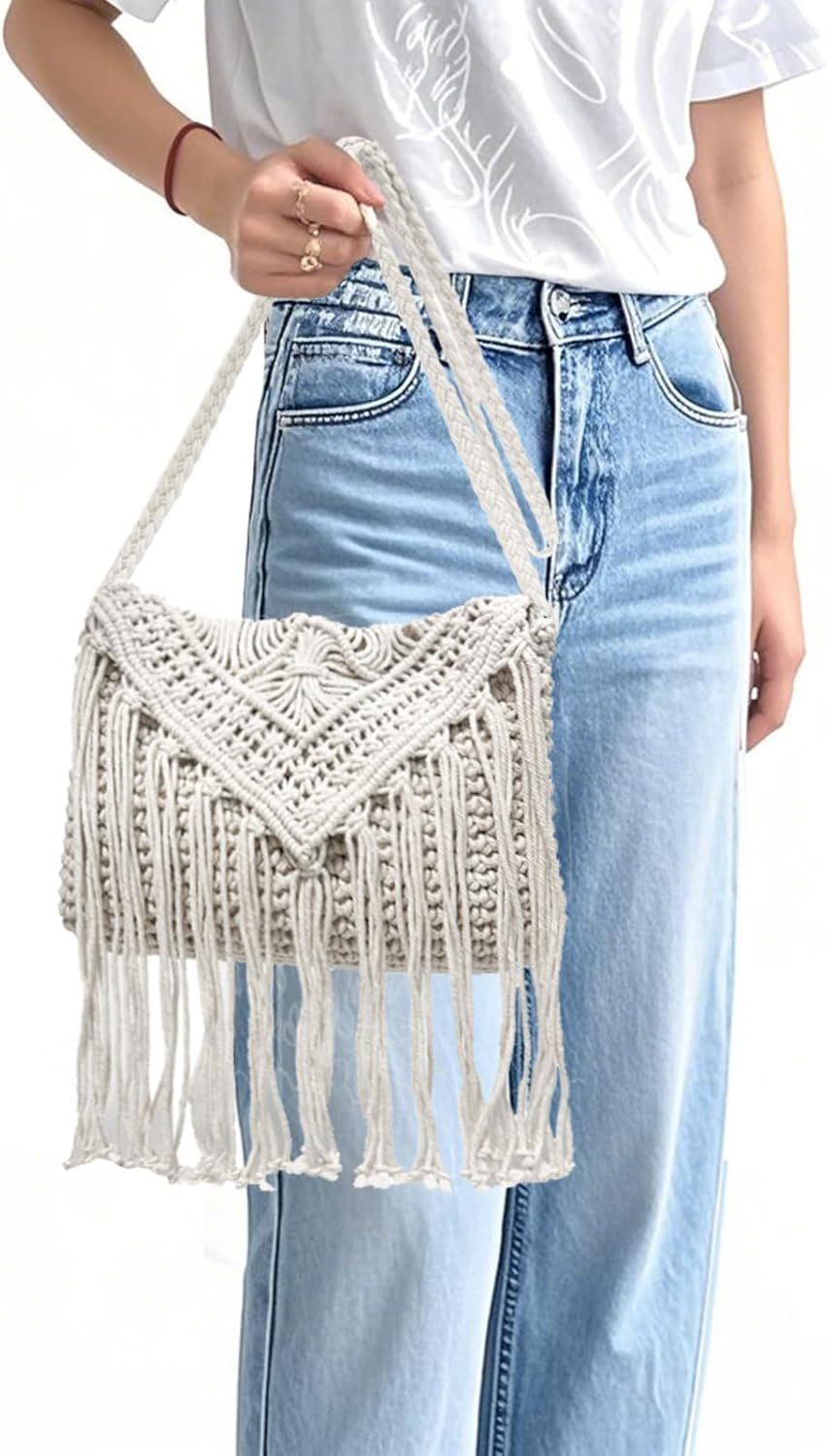 Eiyye Crochet Crossbody Bag for Women Handmade Macrame Fringe Shoulder Purse Boho Purse Fall Festival & Travel Bag Lightweight Tassel Tote Handbag - Image 5