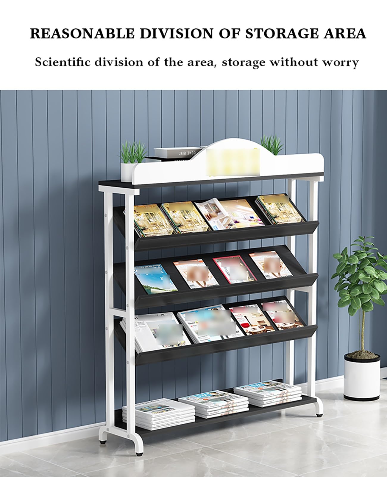 Portariviste da pavimento in legno in vinile, con piedini antiscivolo, perfetto per riporre album, libri, riviste e file (60 x 30 x 127 cm) elegante e funzionale organizer