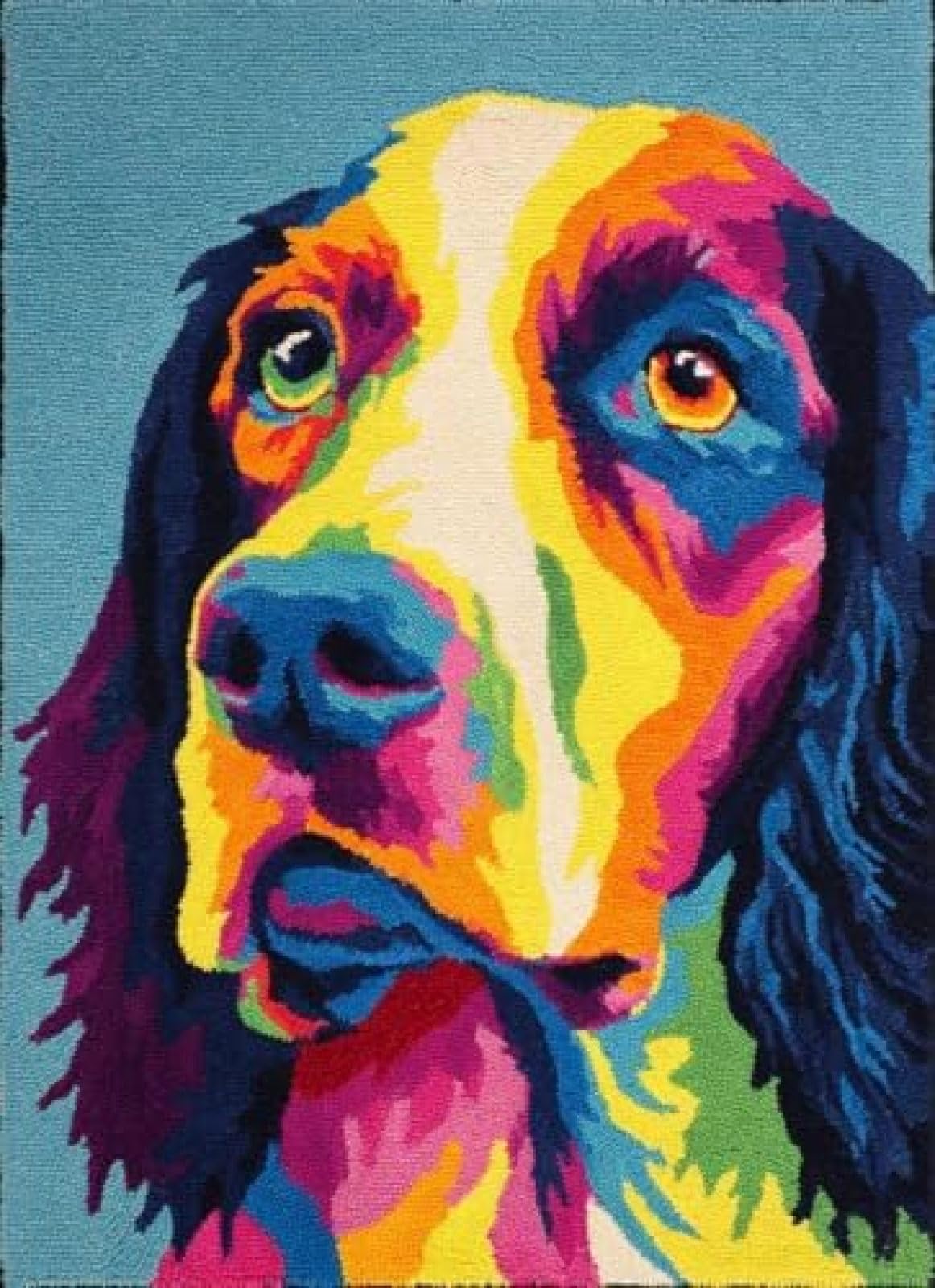 XDEGHUANGSS Latch Hook Rug Kit English Setter Dog Puppy Drink Juice with Pre-Printed Mat Cover DIY Cushion Crochet Yarn Hooking Craft Set for Floor Decor 38x52cm-4