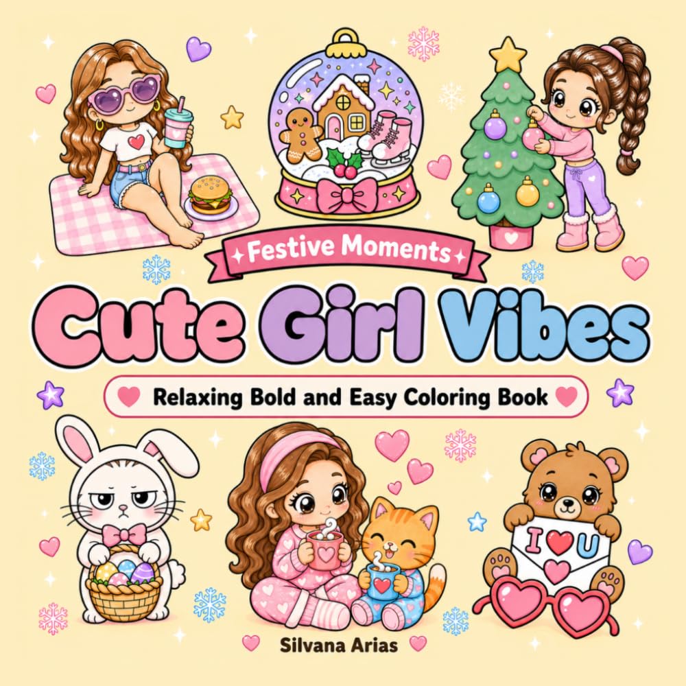 Cute Girl Vibes - Festive Moments: Relaxing Bold and Easy Coloring Book (Cute Girl Vibes Series)