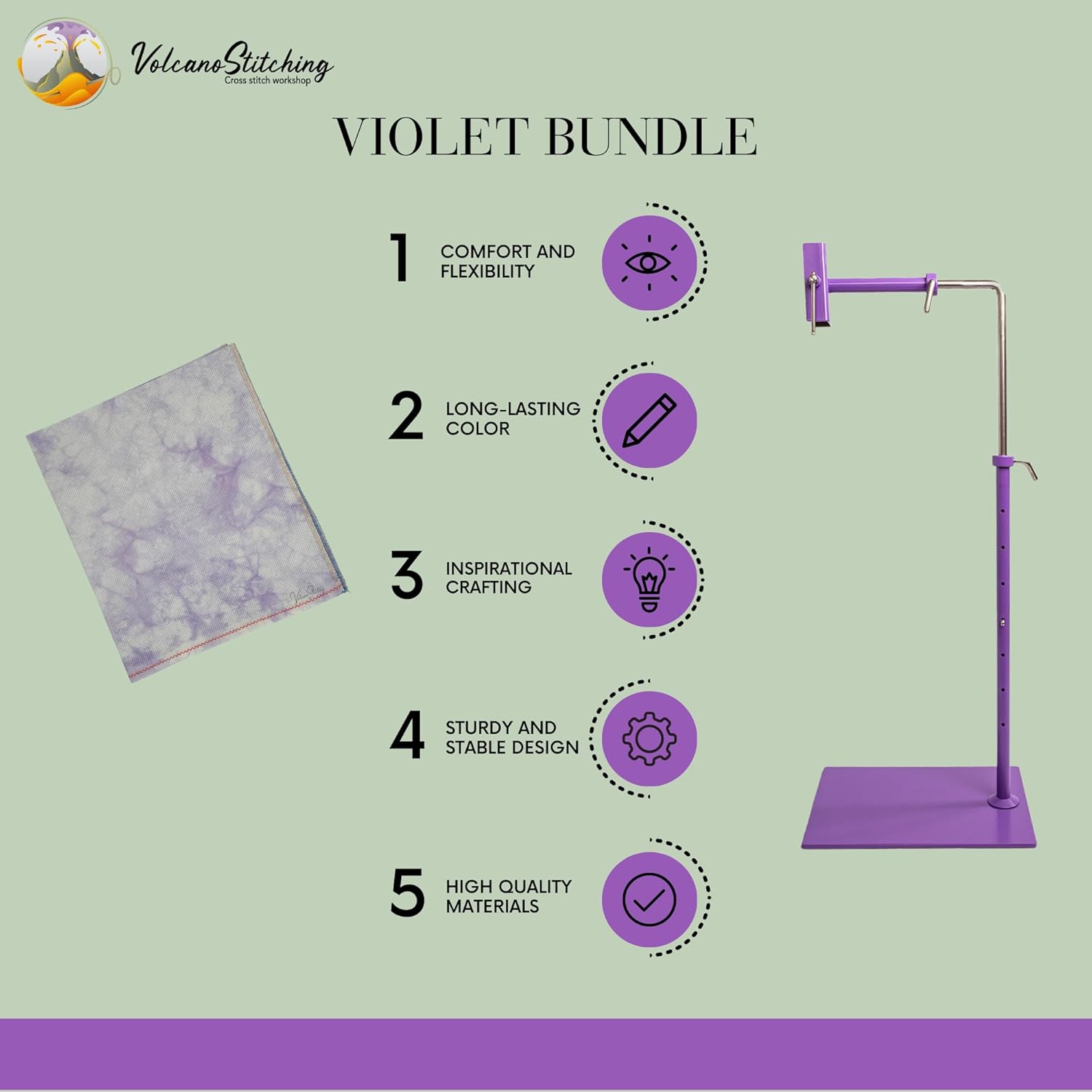 Needlework Stand Violet Cross Stitch Bundle - Lowery Violet Color Cross Stitch Floor Stand with Violet Hand Dyed Aida 14 Count Cross Stitch Fabric by VolcanoStitching