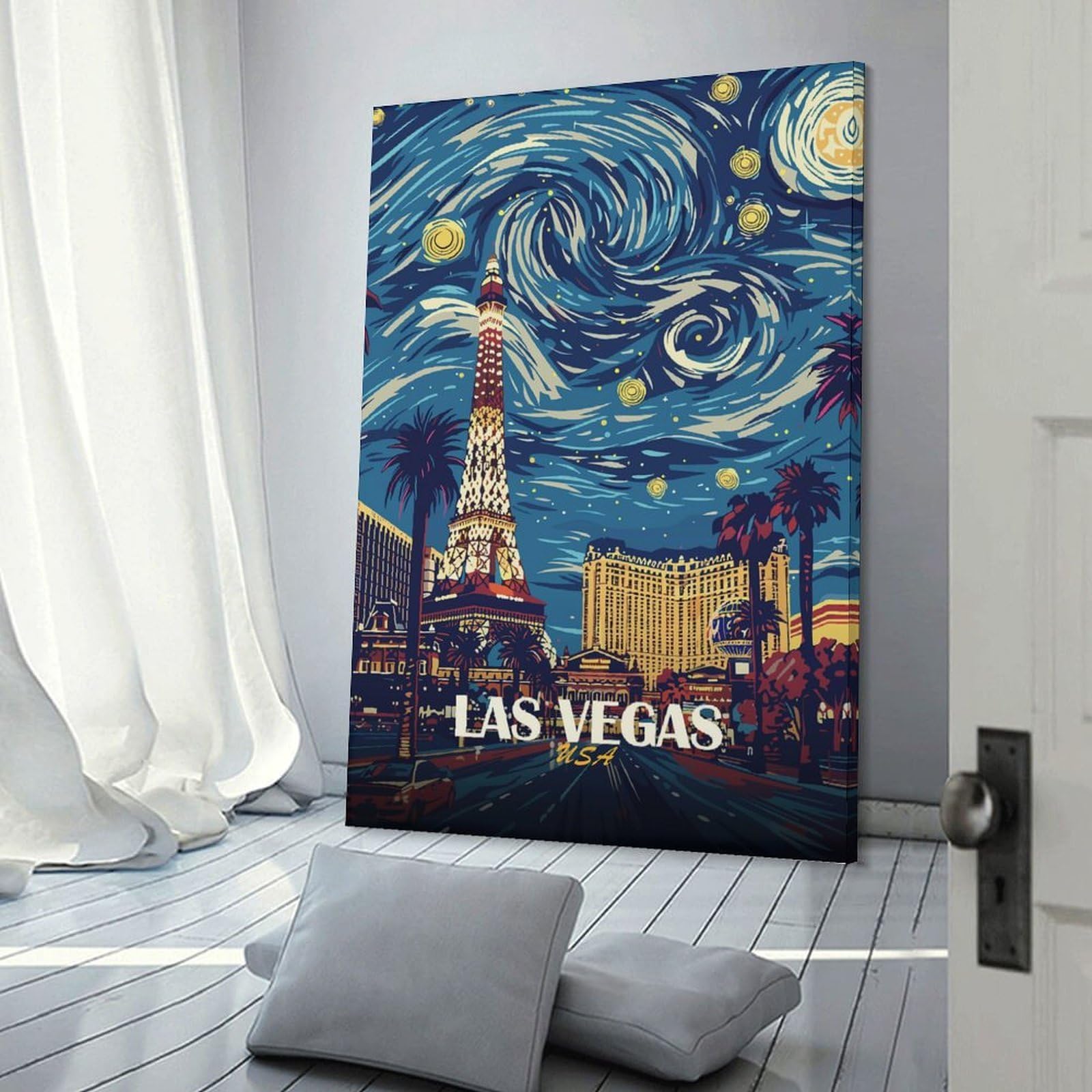Junmoney Frame-Style-21 Las Vegas Starry Night Art Canvas Art Print, 16X24inch(40X60cm), For Picture Wall Styling In Lounge Or Bedroom, Wall Decor Suited To Curated Displays