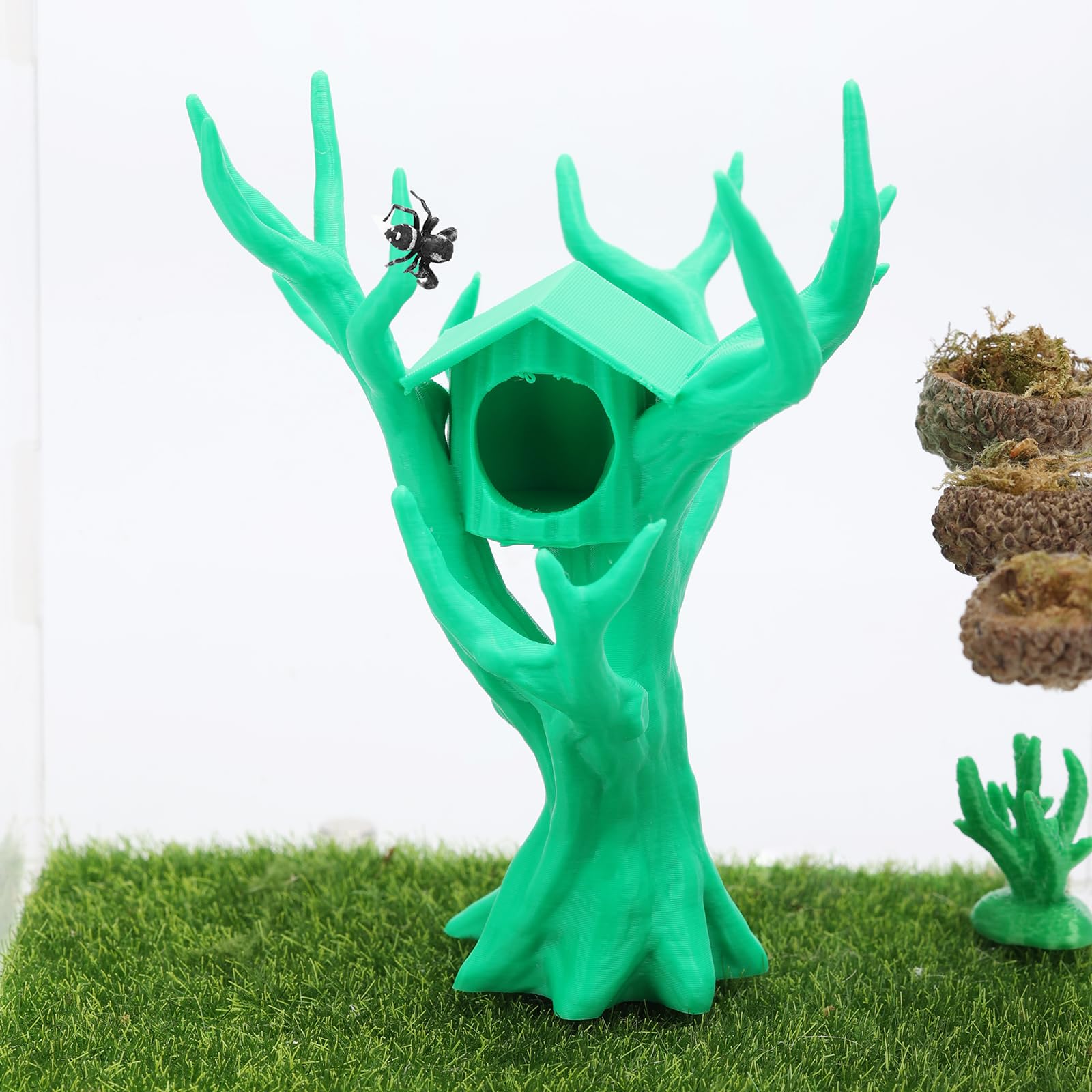 Daerky Jumping Spider Tree, Spider Hiding Cave, Tree-Shaped Climbing Toy & Cave, 3D Printed Decorative Accessory for Jumping Spiders, Wolf Spiders, Mantises & Small Arboreal Animals (Green)