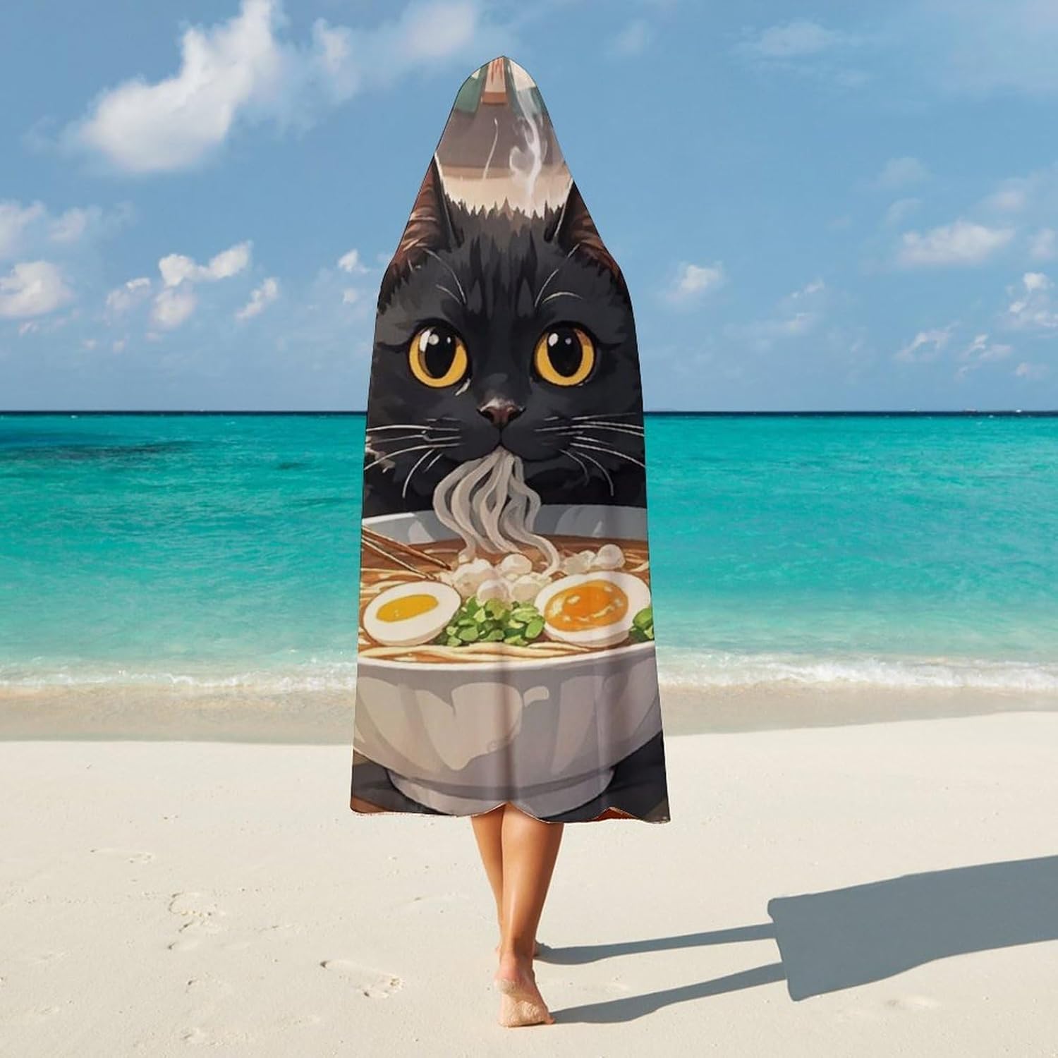 Interesting Black Cat Wearable Hooded Blanket, Ultra Soft Arctic Velvet Cape Cloak Unisex - Cozy Wearable Blanket