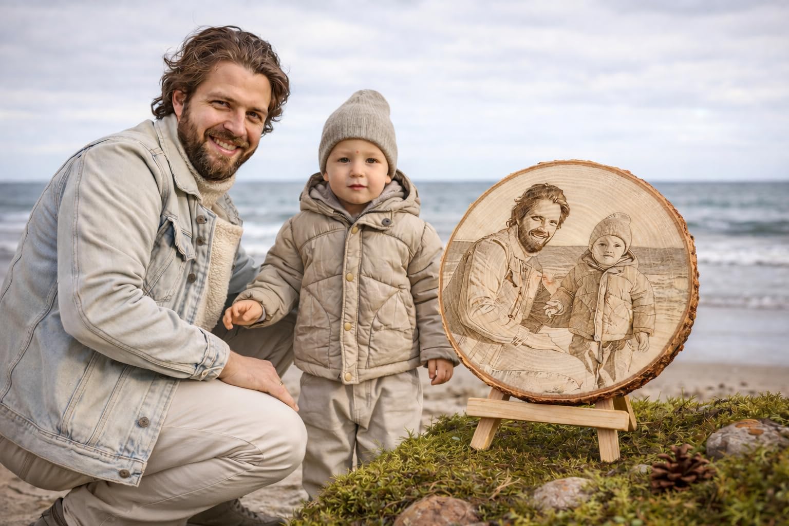Personalisierte Baumscheibe mit Fotogravur – einzigartiges Geschenk aus Birkenholz, Bild auf Holz, individuelles Andenken oder Deko, Hochzeit, Jahrestag, Geburtstag, Familie – Ø 10–15 cm (13-15cm)
