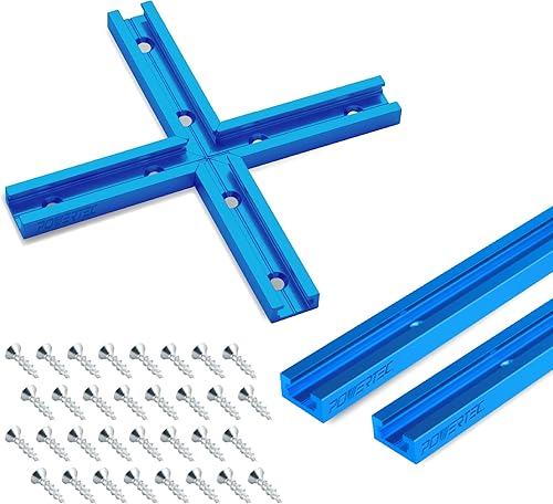 POWERTEC 71495 Perfil de doble corte universal T-Track (48 pulgadas) con kit de intersección y tornillos para madera