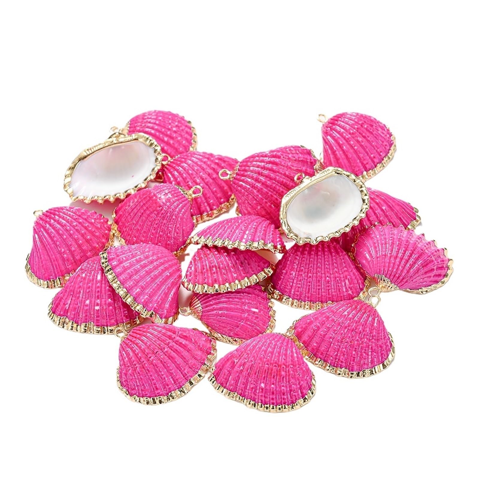 Gold Plated Threaded Seashells Striated Colorful Shell For Jewelry Pendant Making Earring Charms Accessories(Color-06,12pcs)