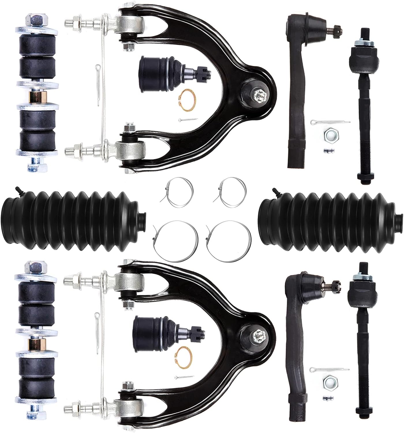 LSAILON 12pcs Front End Kit Upper Control Arm Inner Outer Tie Rod End Sway Bar Link Lower Ball Joint Steering Rack Boot Fit 1994-2001 For Acura Integra 1992-1995 For Honda Civic 93-97 Civic del Sol