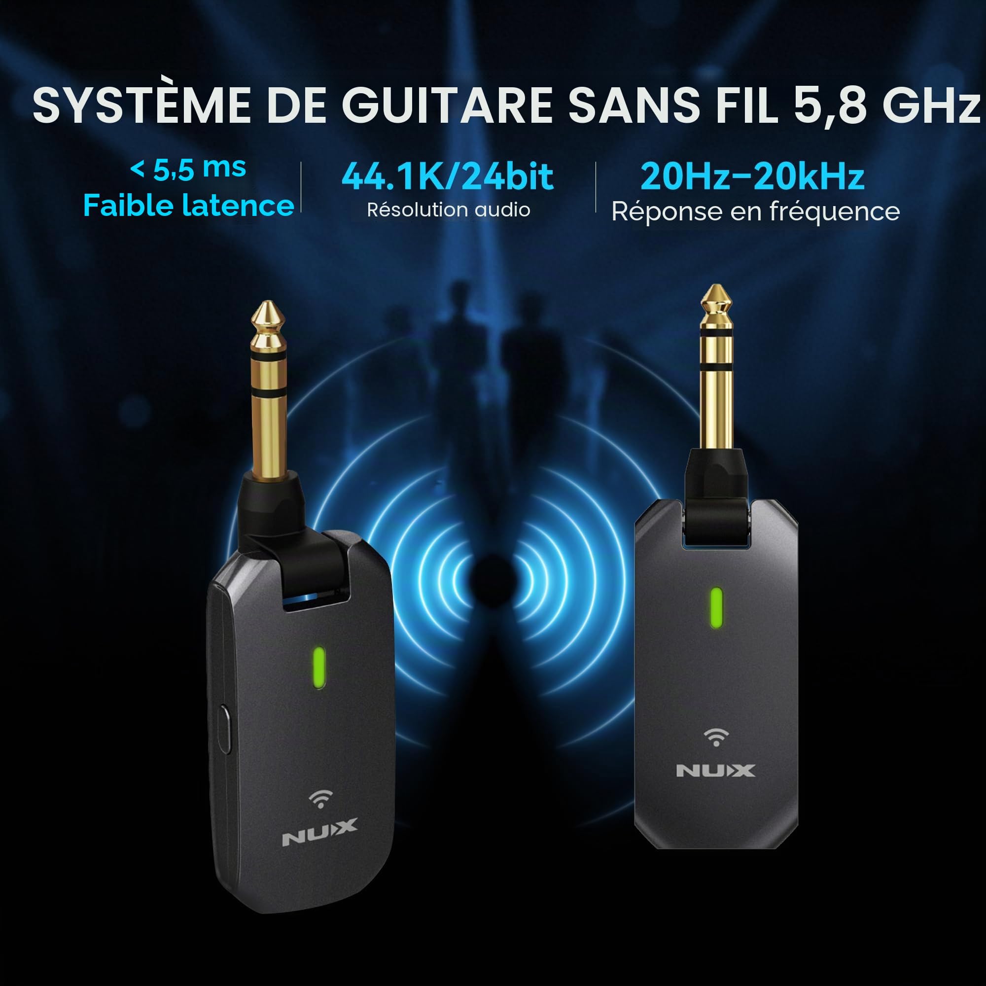 NU-X | C-5RC Kit de guitare sans fil rechargeable | Fréquence porteuse 5,8 GHz