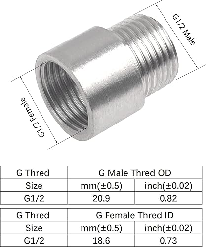 Miniatura 9 de Brazo de extensión de cabezal de ducha de acero inoxidable 304 G12 macho a hembra Acoplador de montaje de tubería fundida (2.362 in2.36 pulgadas)