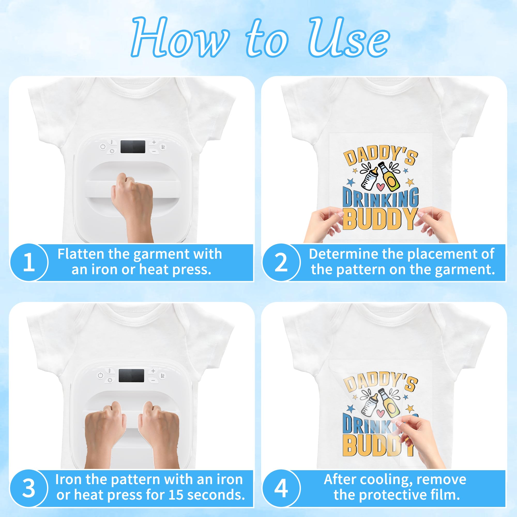 36 hojas de juegos de baby shower, transferencias termoadhesivas para camisetas, lindas transferencias DTF para bebé, transferencias de calor listas para presionar, parches de vinilo para