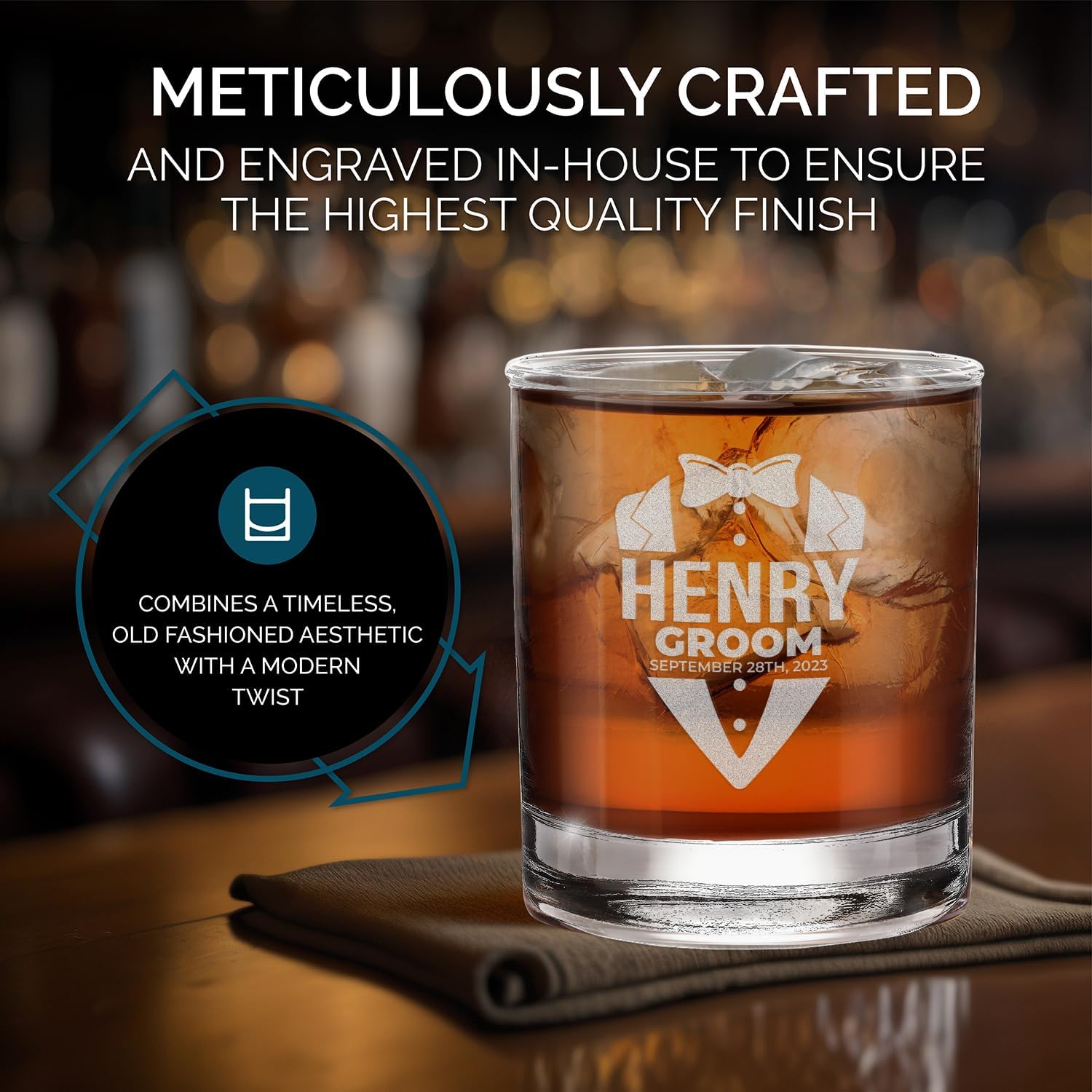 Personalized Custom Groom and Groomsmen Name Tuxedo Wedding Favors Engraved Whiskey Can Glasses 11 oz. (Set of 5)