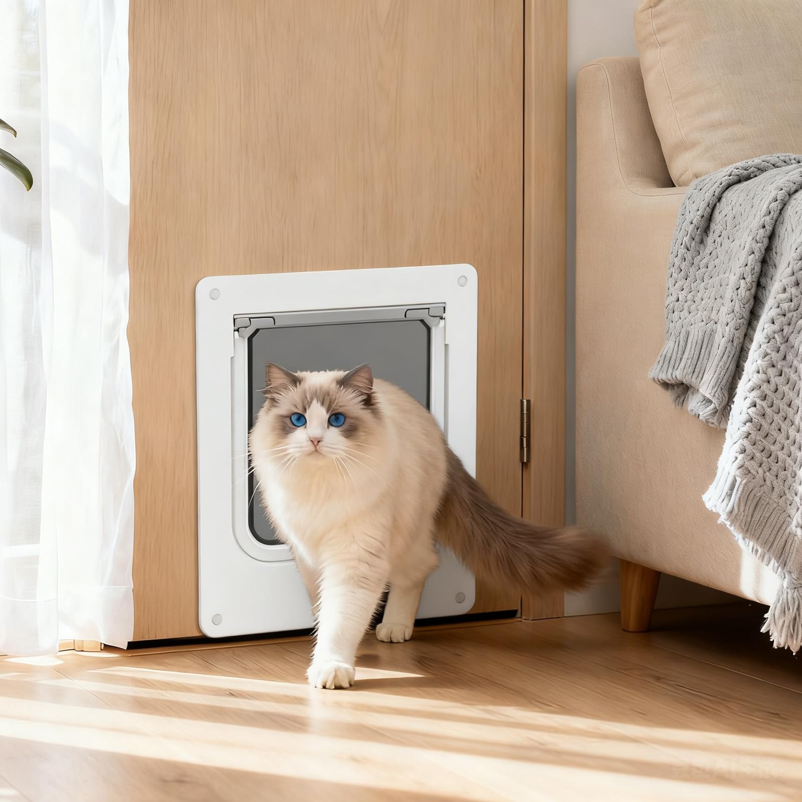 Luocute Puerta para Gatos, Solapa de Bloqueo de 4 Vías, Marco de ABS Resistente a la Intemperie con Tiras de Cepillo Magnéticas a Prueba de Viento para Mascotas de hasta 25 Libras, Uso (XL)