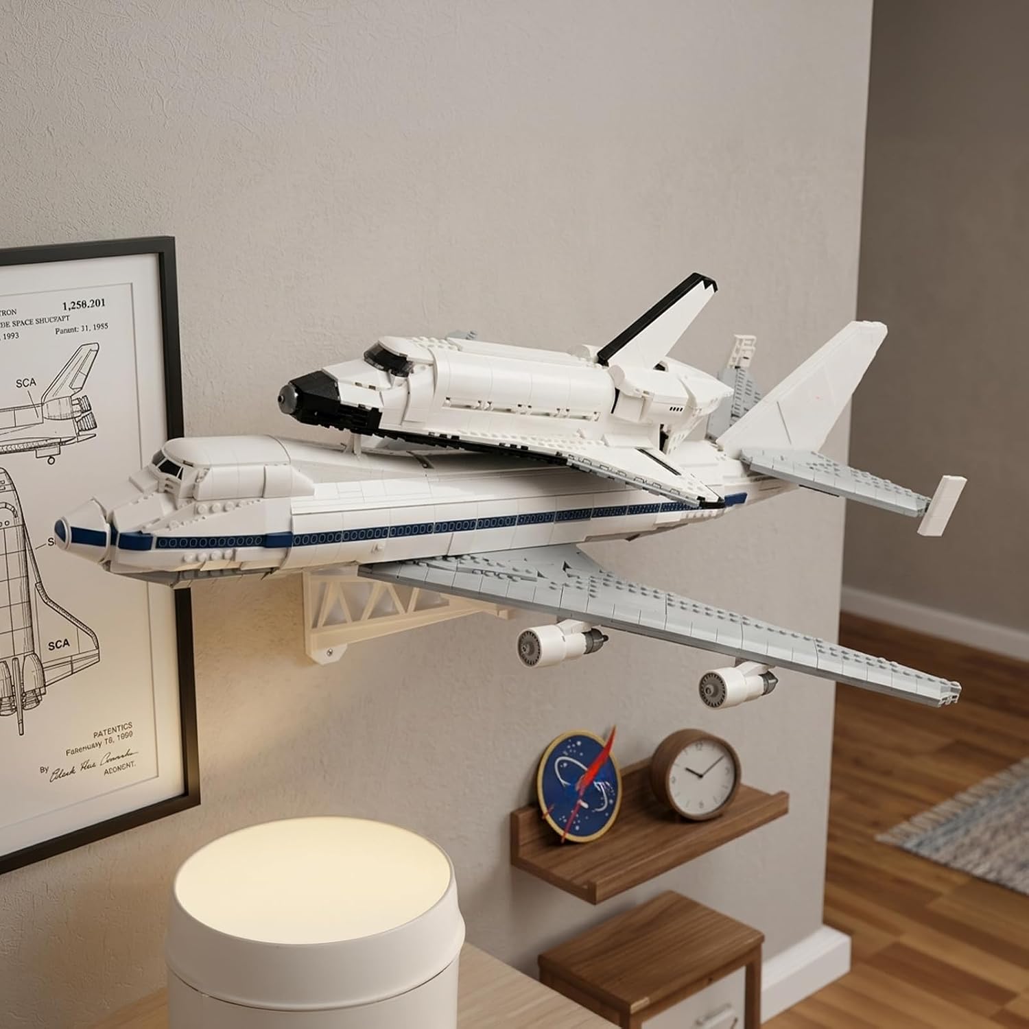 Wall Mount Compatible with Lego Shuttle Carrier Aircraft 10360 | B747 NASA Plane Floating Shelf Bracket | Wall Holder for Aviation Collectors