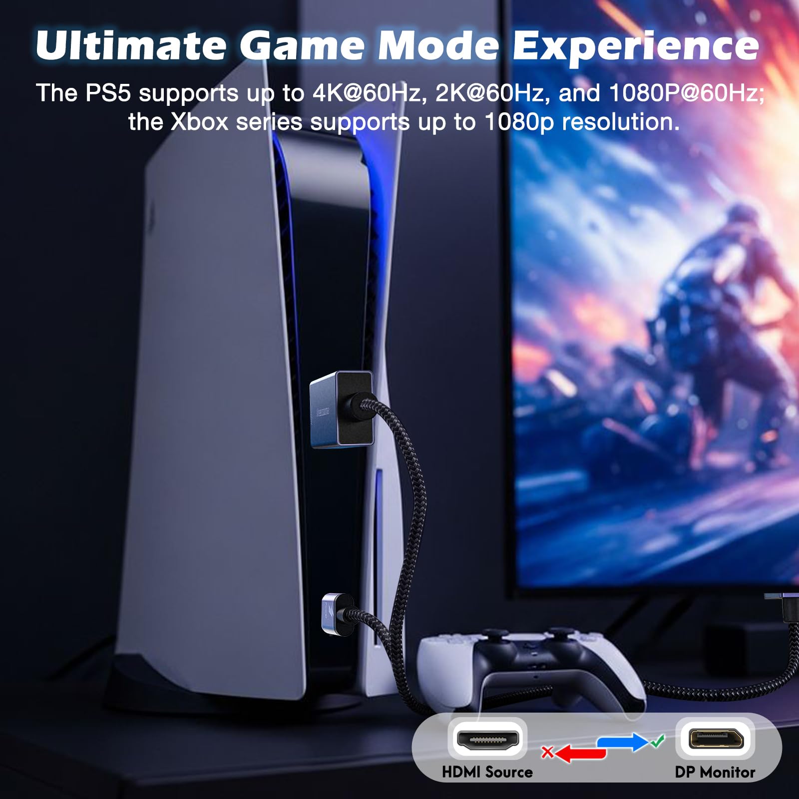 Câble actif HDMI vers DisplayPort unidirectionnel de 3 m (4K @ 60 Hz/1080p @ 120 Hz) | Source HDMI vers DP moniteur adaptateur de port d'affichage compatible avec ordinateur portable, AMD, NVIDIA, PS5