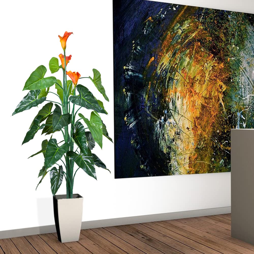 Decovego Calla Arum Pianta Artificiale Plastica con Vaso 125cm 3 Fiori