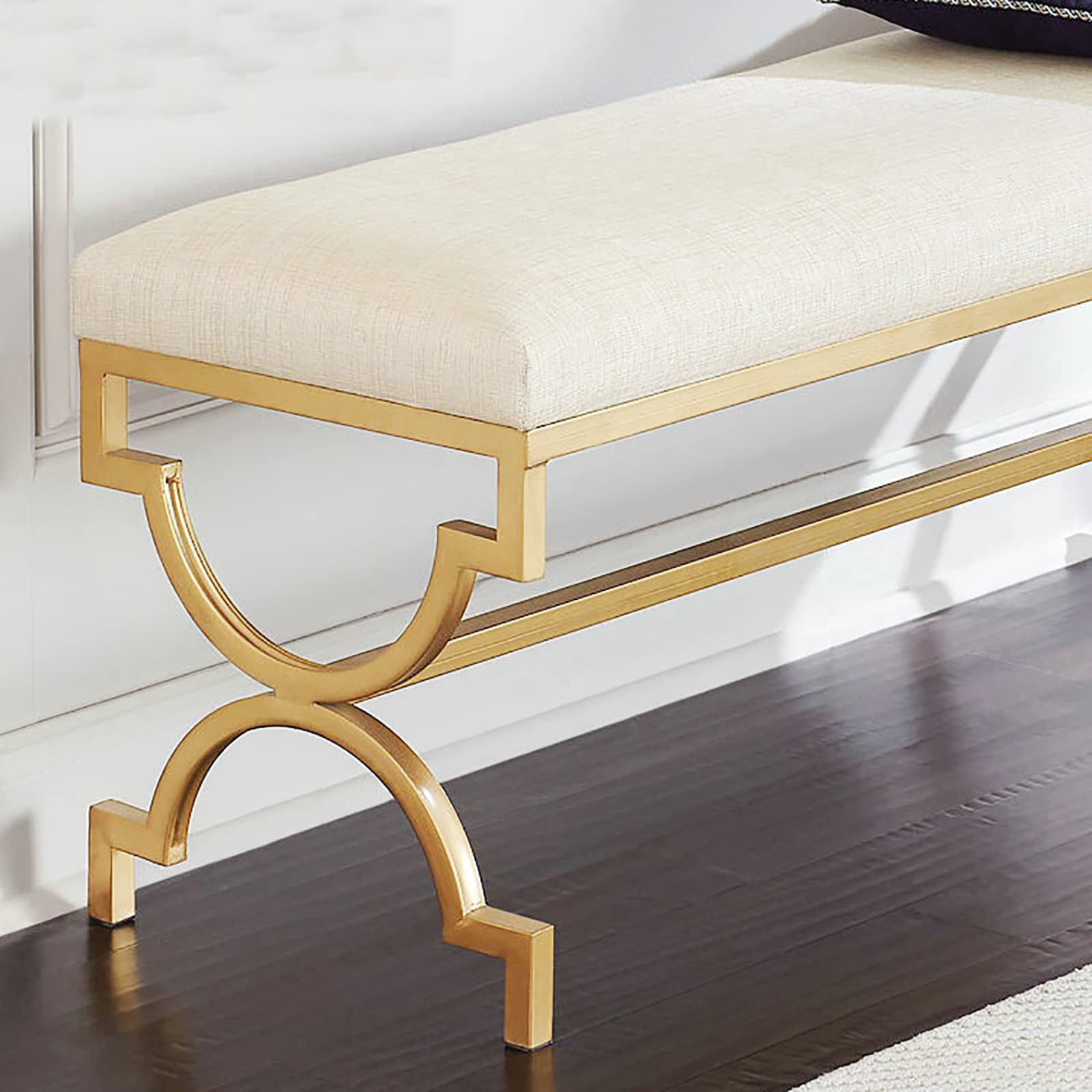 Banc à chaussures rembourré moderne avec base en métal – Repose-pieds d'entrée élégant et tabouret en tissu confortable pour salon, salle à manger et chambre à coucher – 78,7 x 35,6 x 45,7 cm, blanc