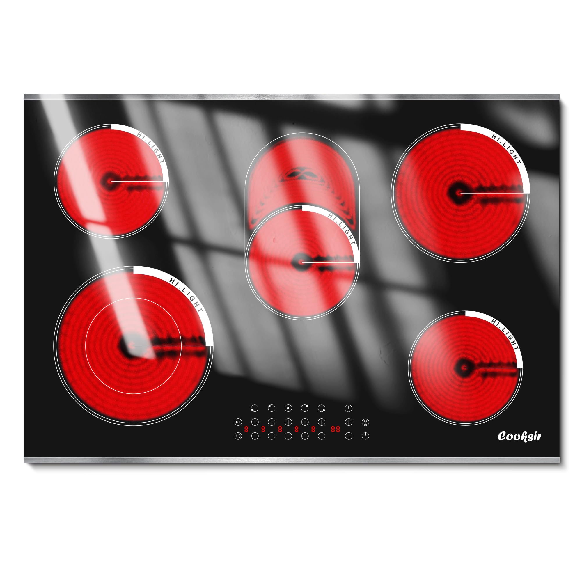 Electric Cooktop 30 Inch - 5 Burner Electric Stove Built-in(29.13"x19.3") 8400W High Power, 30 In Ceramic Stove Touch Control with Timer, Safety Lock, Glass Metal Frame, 220-240V Hard Wired