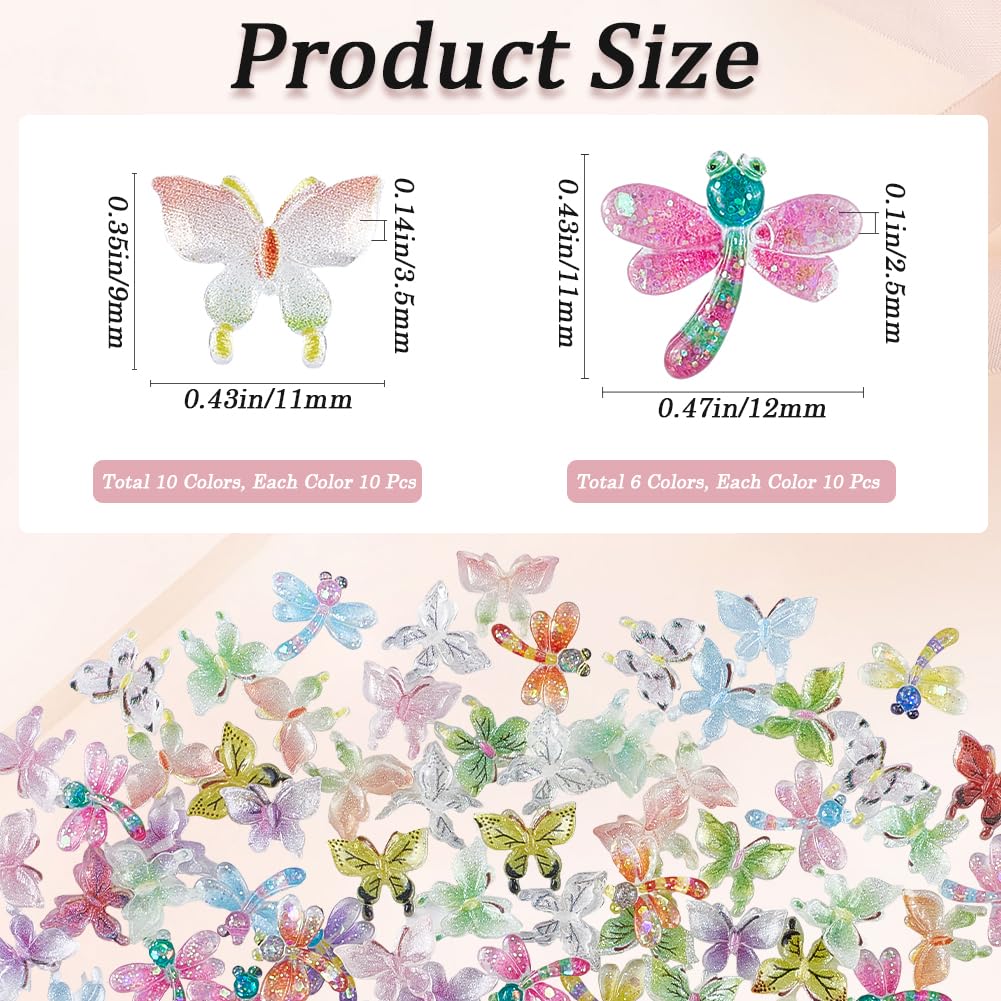 GORGECRAFT 1 Box 160Pcs Mini Resin Butterflies Dragonflies 3D Miniatures Tiny Butterfly Cabochons Dragonfly Figurines Nail Charms Fairy Garden Dollhouse Micro Landscaping Potted Decor for Art Crafts - Image 2