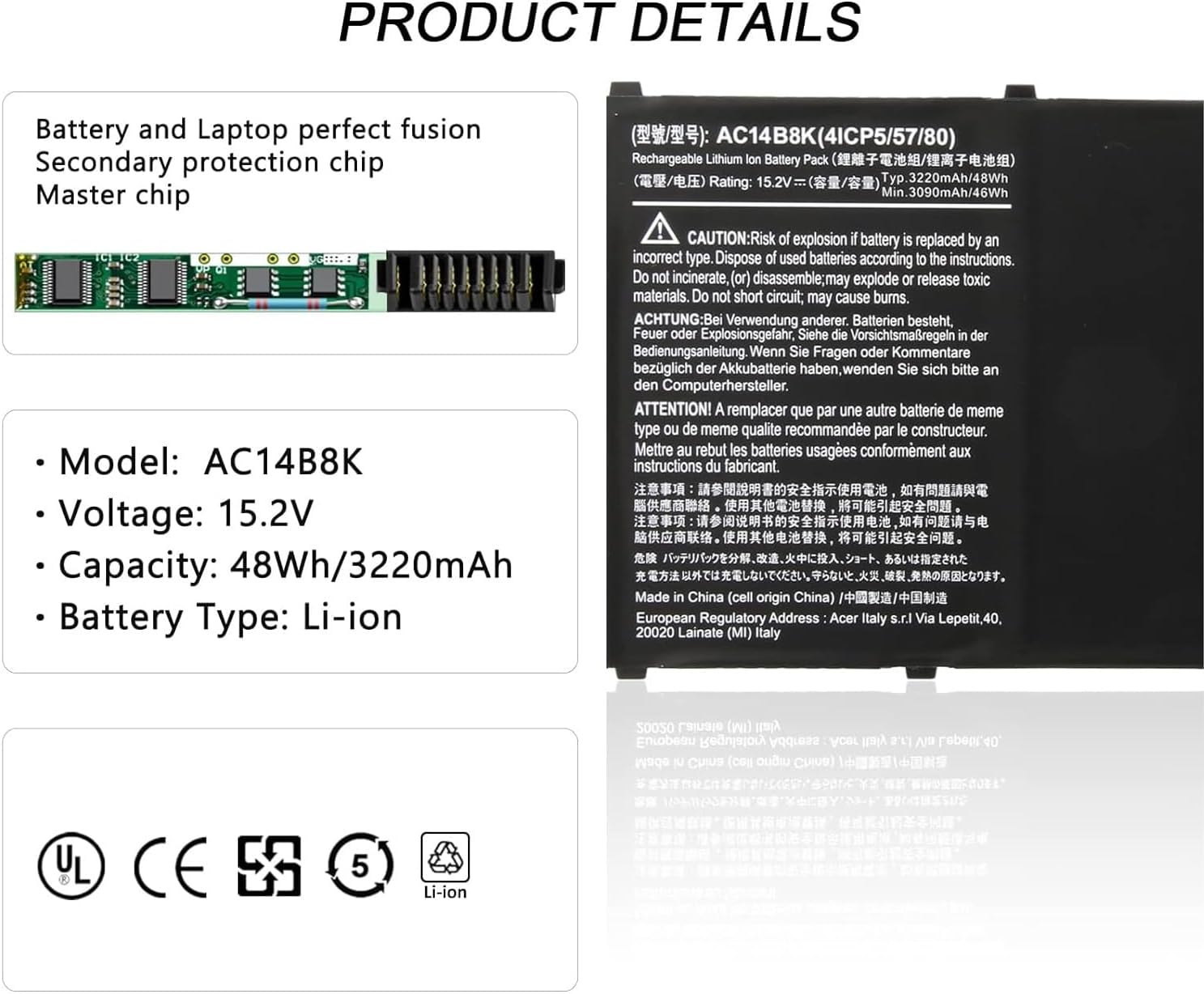 Akku Für AC14B8K Acer Aspire V3-371 V3-111 E3-111 E3-721 ES1-511 E5