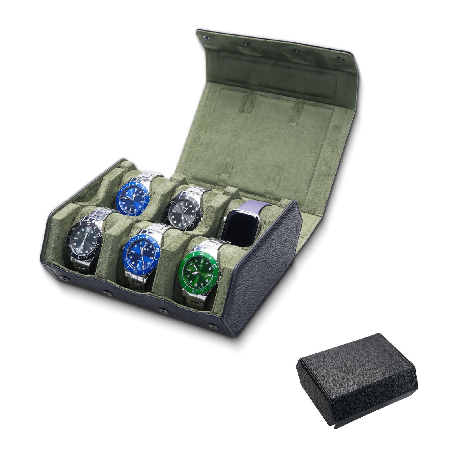 YANHHAN Watch Box for Men, 6-Slot PU Leather Watch Case with Removable Watch Pillows, Snap Closure Travel Watch Organizer, Luxury Storage Gift for