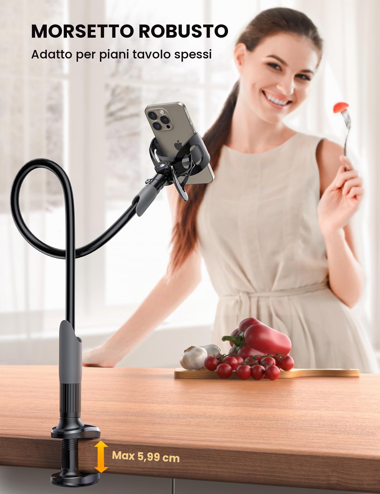 Lamicall Supporto Telefono, Collo D'oca Supporto Regolabile - Universale Stand per iPhone 17 16 15 14 13 Pro Max, Plus Mini XS XR X 8 7, Switch, Samsung S10 S9 S8, Scrivania, Altri Smartphone - Nero