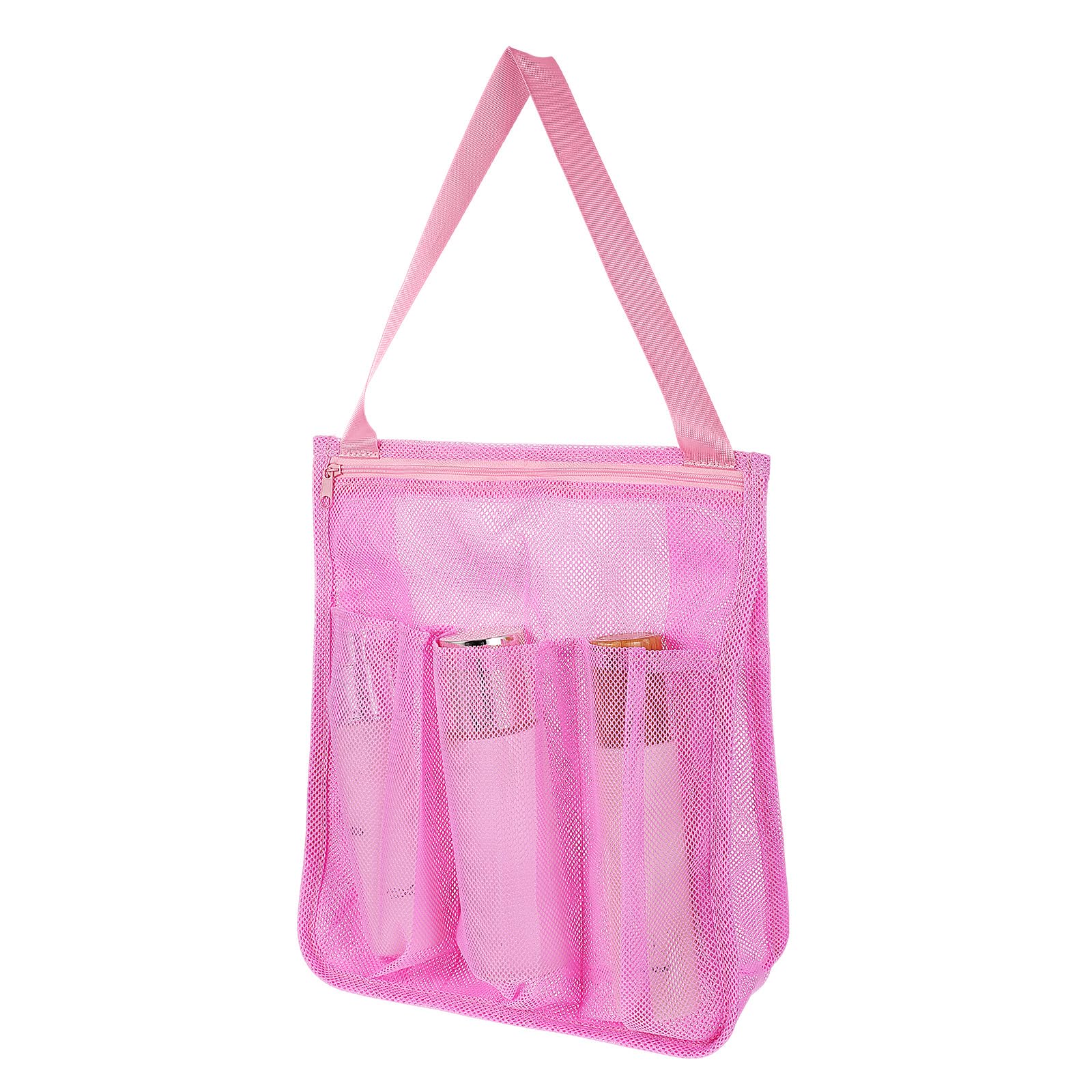 Yolev Mesh Shower Caddy Portable Pink Travel Shower Bag with Zipper Mesh Toiletry Bag for Travel Camp College