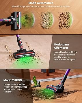 Ivormentico V10 EVO Aspiradora sin Cable, 50Kpa/70Mins Aspiradoras Escoba con Modo Automático, Depósito Doble de 1.8L, Pantalla Táctil LED, Ideal para Pelo de Mascotas/Alfombras/Suelos Duros3