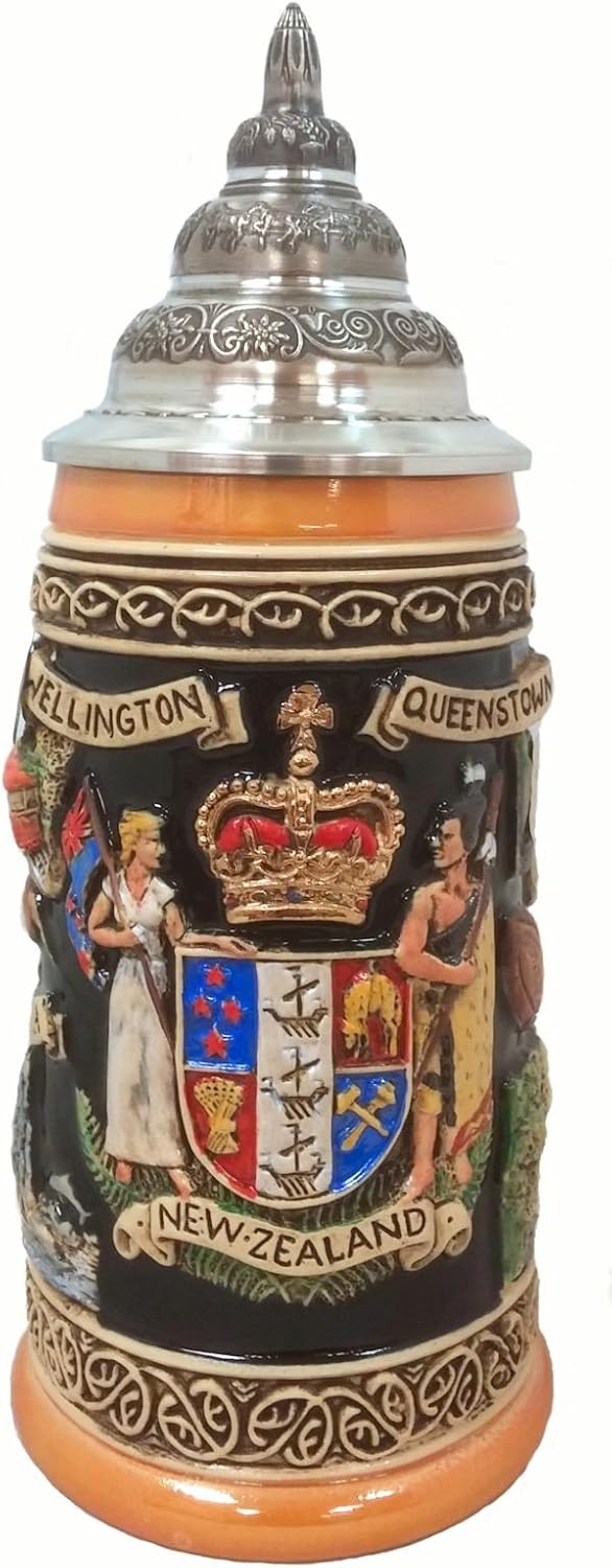 Pinnacle Peak Trading Company New Zealand Coat of Arms and Landmarks LE German Beer Stein .5 L