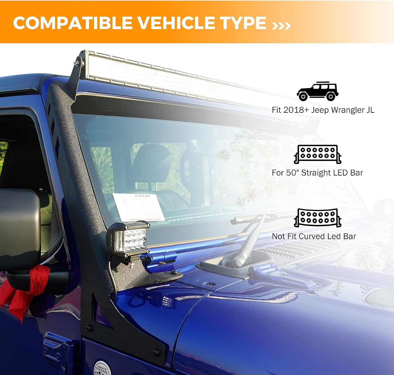 Auxbeam 50 Inch LED Light Bar Mounts A-Pillar Front Windshield Mounting Brackets 2PCS Compatible with 2018 2019 2020 2021 Jeep Wrangler JL Jeep Gladiator JT