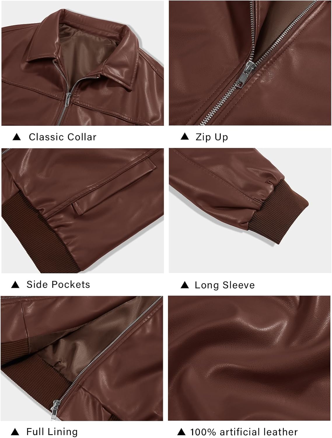 Tankaneo Womens Faux Leather Jackets Oversized Bomber Casual Fall Fashion Zip Up Moto Biker Coats - Image 5