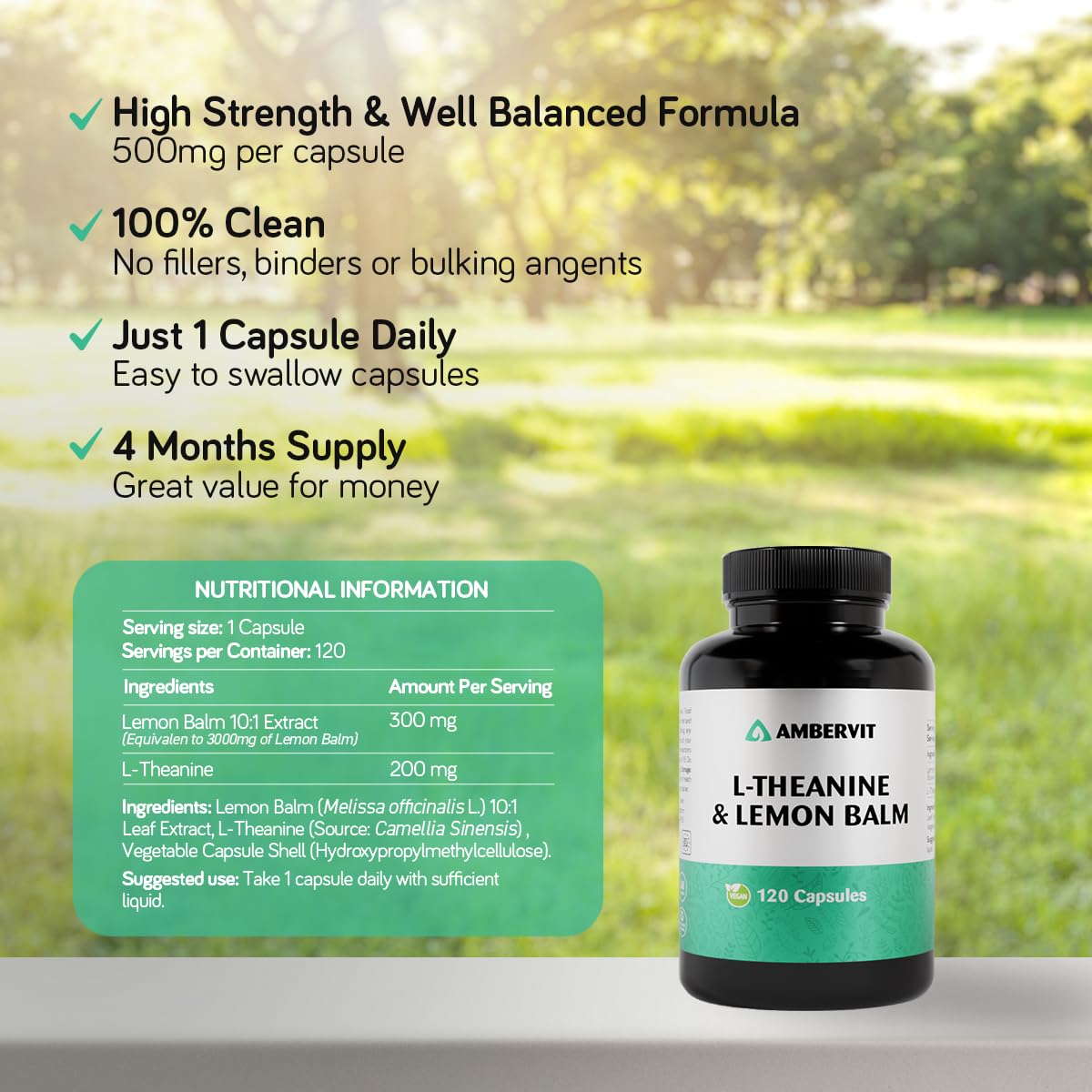 Viridian - L-Theanine And Lemon Balm 90 Veg Caps | 300mg Lemon Balm Extract & 200mg L-Theanine | Supports Cognitive Function | 100% Active Ingredients