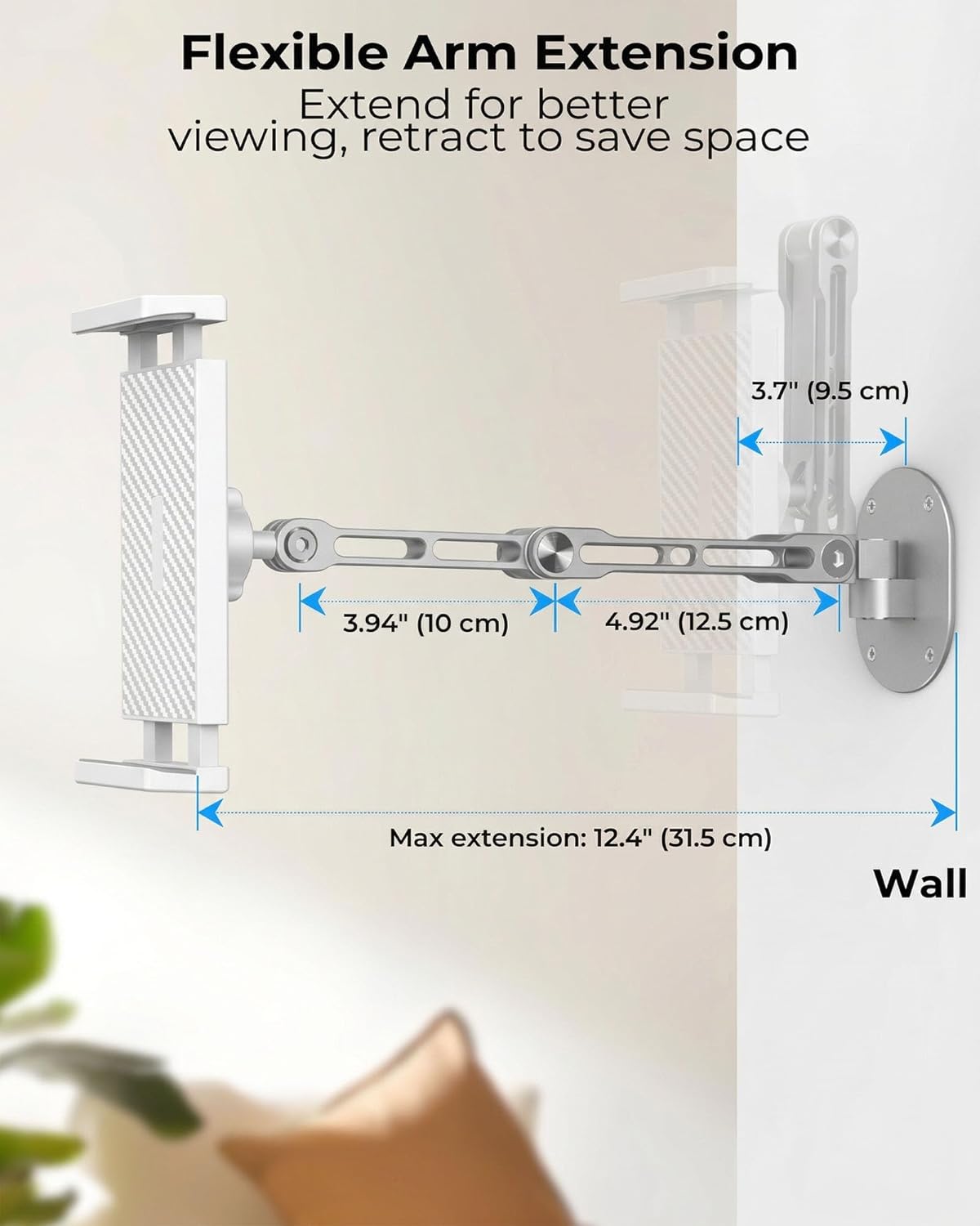 iPad Wall Mount Holder, Heavy Duty Aluminum Tablet Wall Mount, Full Motion Tilt & Swivel Base, Adjustable Foldable for Kitchen, Gym, Fits iPad Pro Air Mini, Galaxy Tab, 4.7-13" Phones & Tablets Silver