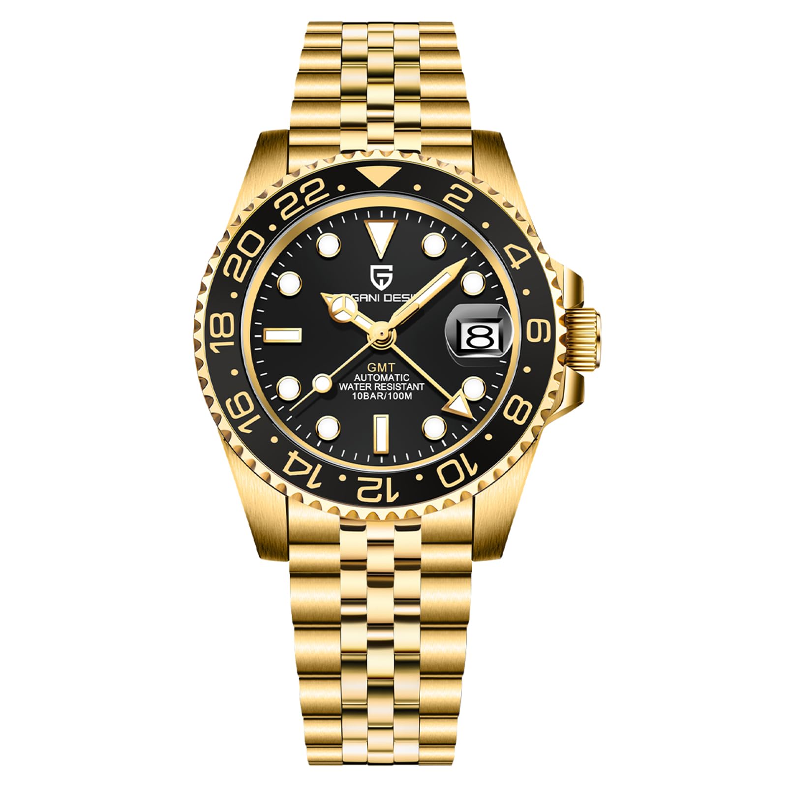 SUZAKUPagani Design Men's GMT Automatic Mechanical Watch 100m/bar Waterproof Ceramic Bezel Sapphire Glass Luminous Hands Watch