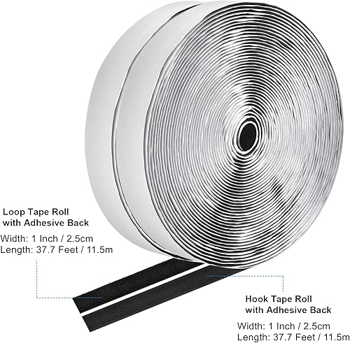 Miniatura 2 de Cinta de gancho y bucle de 1 pulgada x 37.7 pies con adhesivo, tiras de cinta de nailon resistente de nailon con adhesivo, tiras autoadhesivas de