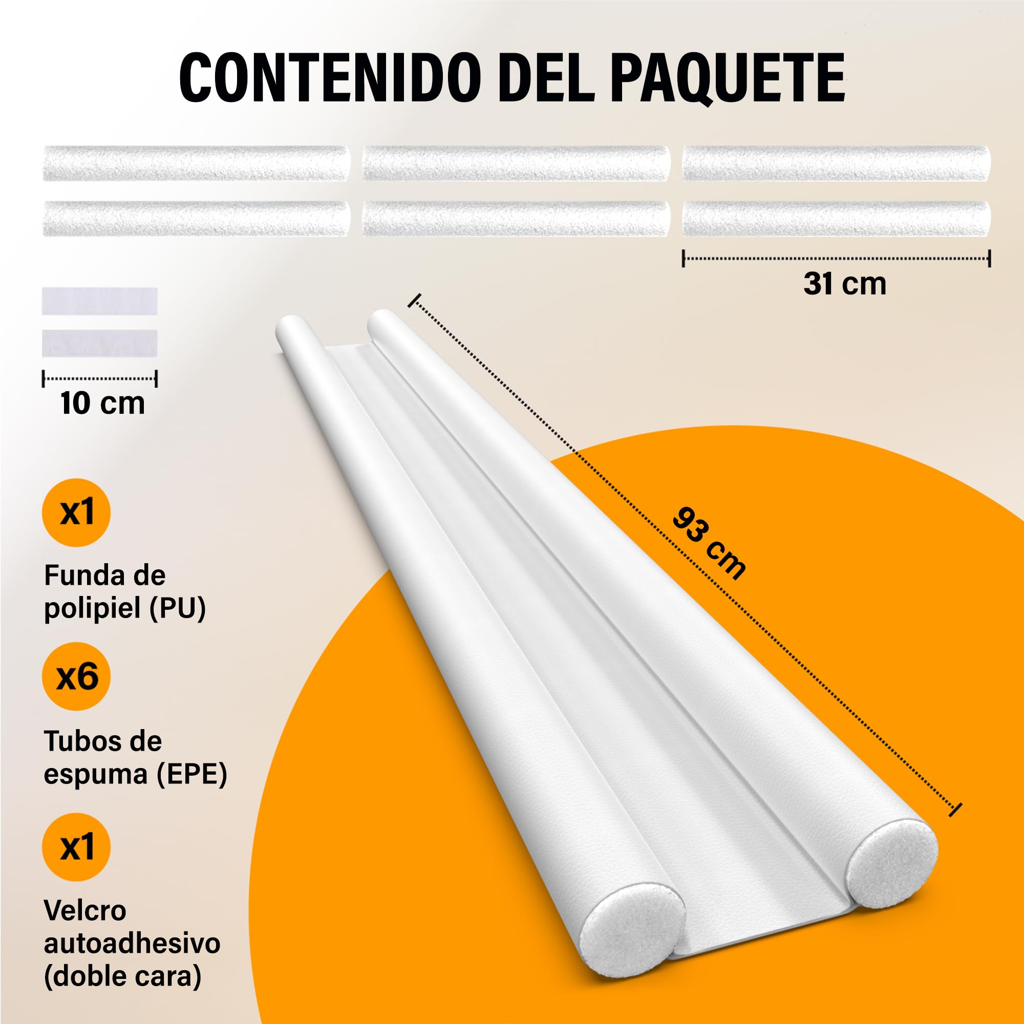 Burlete Puerta Entrada, Burlete Bajo Puerta, Burletes para Puertas Exterior e Interior, Aislante Térmico Frío y Calor, Aislante Acústico, Impermeable, Adaptable hasta 93cm (1, Blanco)